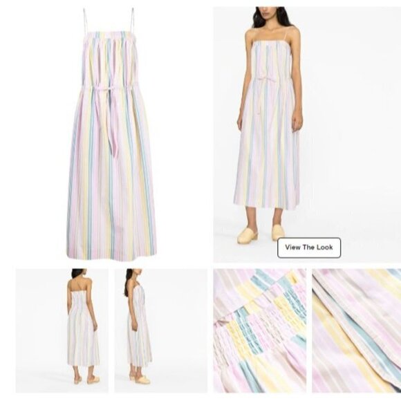 Ganni Pastel Rainbow Cotton Maxi Strappy Dress Quiet Luxury Size 38 US 6 Medium - Picture 3 of 3